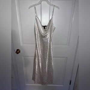 Forever 21 Shimmering White Print Cowl Neck Knee Length Dress size XS
